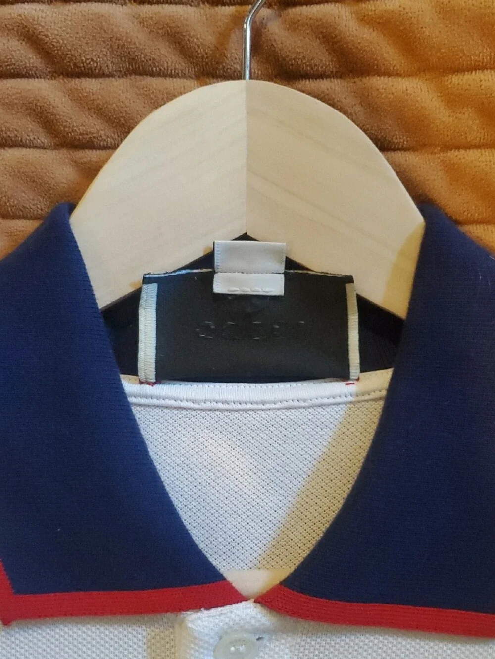 Gucci White Polo with Navy Collar and Red-Trim Shoulder Stripes